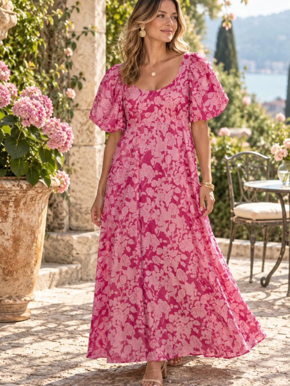 Hyacinth House Tuckernuck Empire Ella Pink Floral Cotton Maxi Dress M Romantic